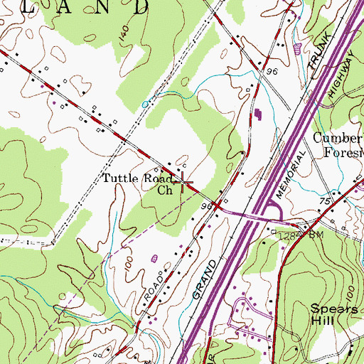 Topographic Map of Tuttle Road United Methodist Church, ME