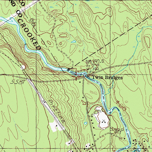 Topographic Map of Twin Bridges, ME