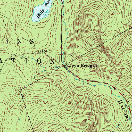 Topographic Map of Twin Bridges, ME