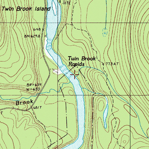 Topographic Map of Twin Brook Rapids, ME