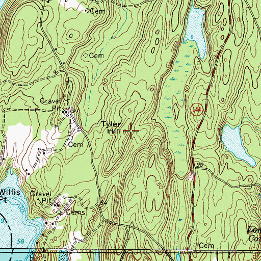 Topographic Map of Tyler Hill, ME