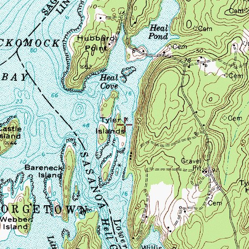 Topographic Map of Tyler Islands, ME