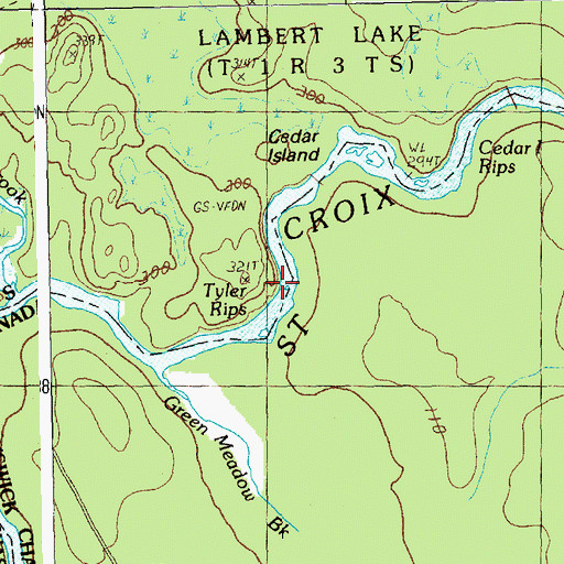 Topographic Map of Tyler Rips, ME