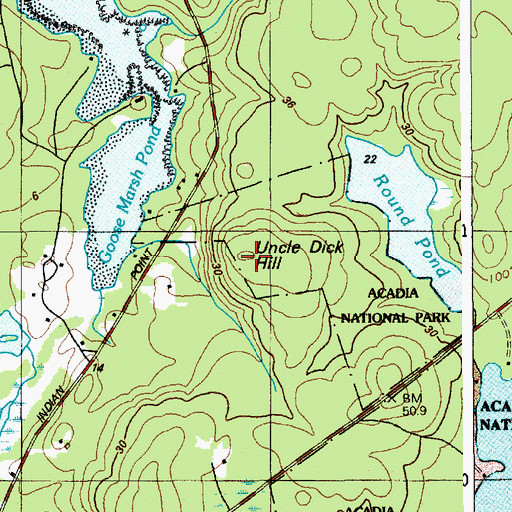 Topographic Map of Uncle Dick Hill, ME