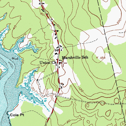 Topographic Map of Union Church, ME