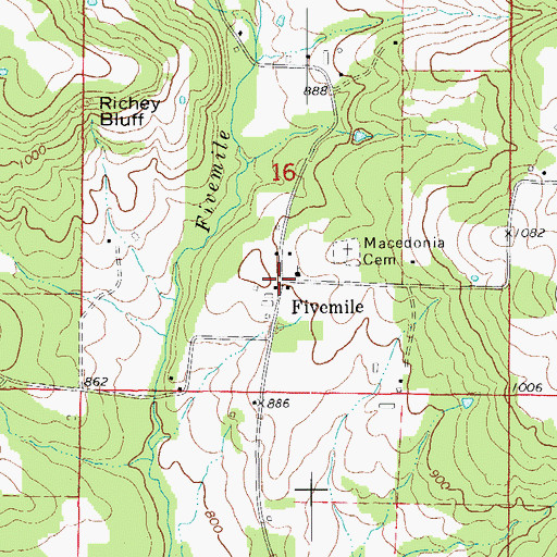 Topographic Map of Fivemile, AR