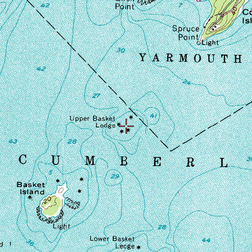 Topographic Map of Upper Basket Ledge, ME