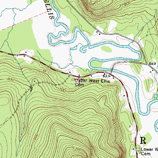 Topographic Map of Upper West Ellis Cemetery, ME