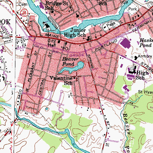 Topographic Map of Valentine School, ME