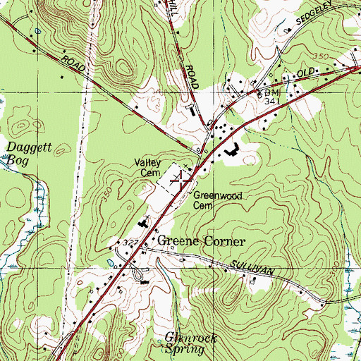 Topographic Map of Valley Cemetery, ME