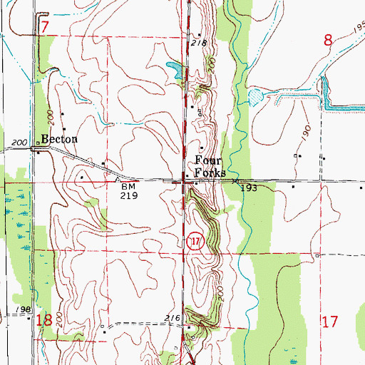 Topographic Map of Four Forks, AR