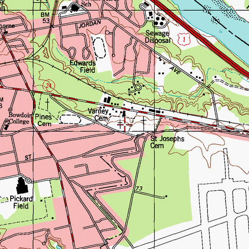 Topographic Map of Varney Cemetery, ME