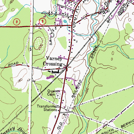 Topographic Map of Varney Crossing, ME