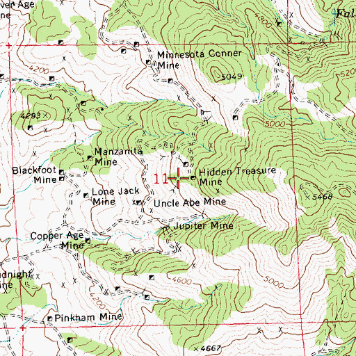 Topographic Map of Hidden Treasure Mine, AZ