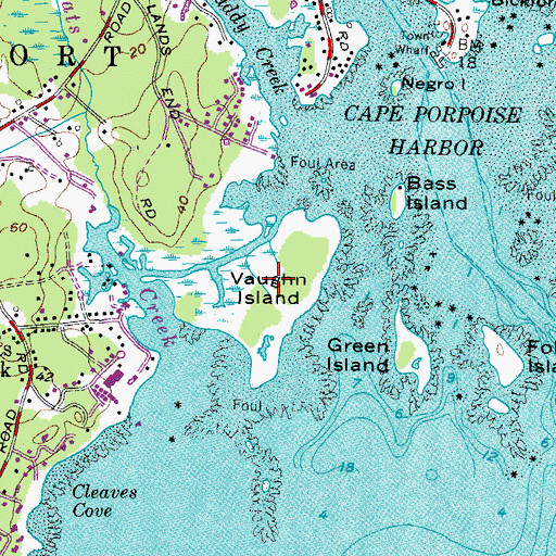 Topographic Map of Vaughn Island, ME