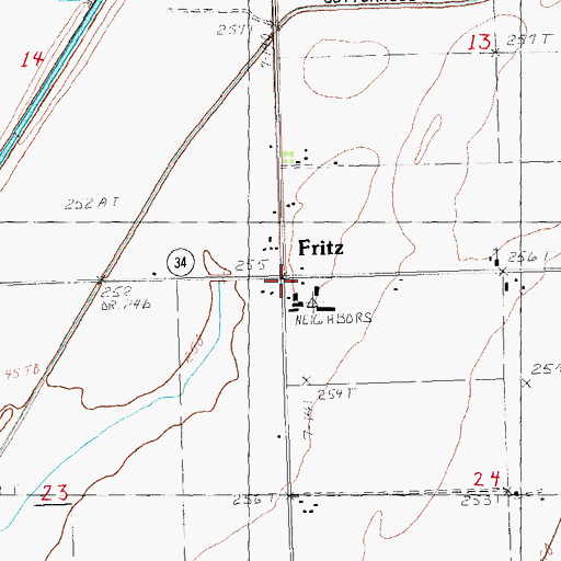 Topographic Map of Fritz, AR