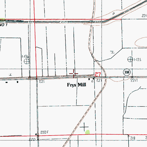 Topographic Map of Frys Mill, AR