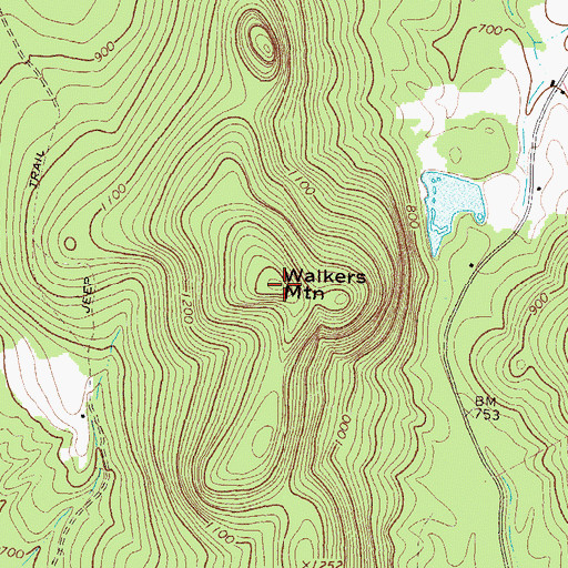Topographic Map of Walkers Mountain, ME
