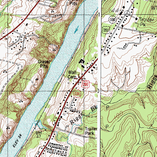 Topographic Map of Wall Cemetery, ME