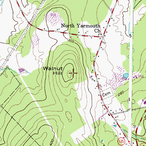 Topographic Map of Walnut Hill, ME