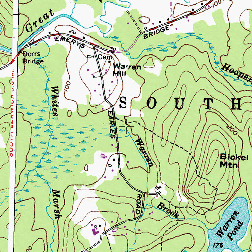 Topographic Map of Warren Brook, ME