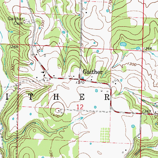 Topographic Map of Gaither, AR