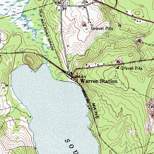 Topographic Map of Warren Station, ME