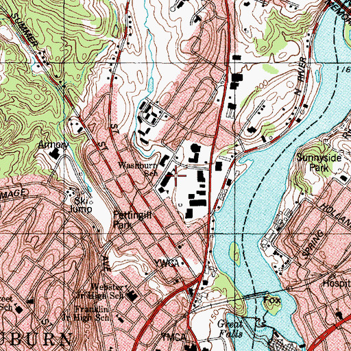 Topographic Map of Washburn School, ME