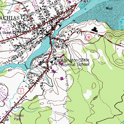 Topographic Map of University of Maine at Machias, ME