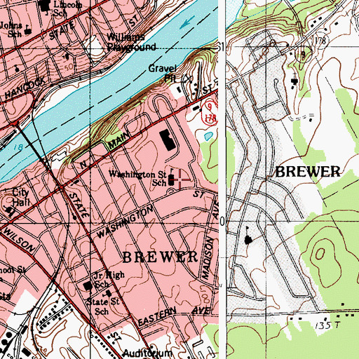 Topographic Map of Washington Street School (historical), ME