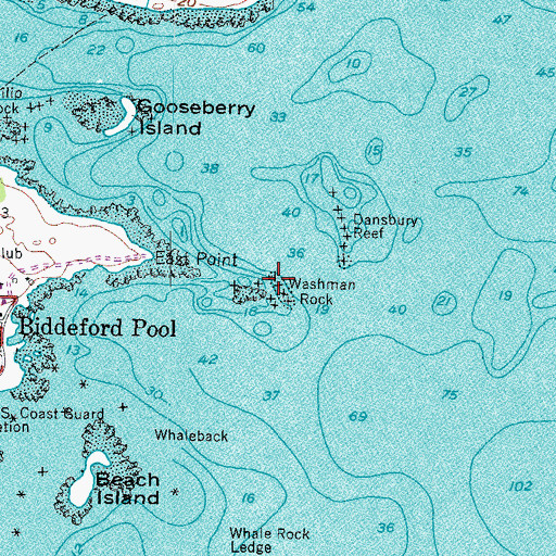 Topographic Map of Washman Rock, ME