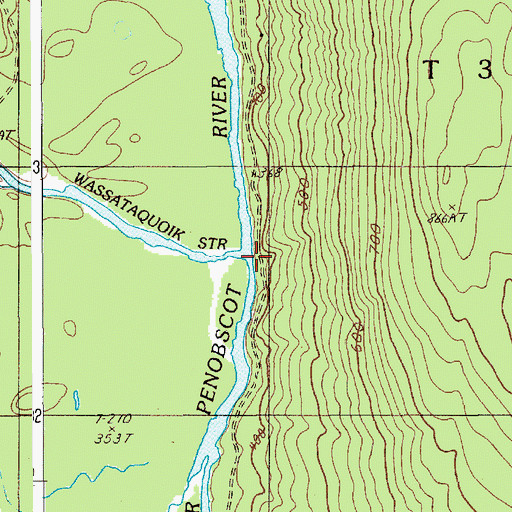 Topographic Map of Wassataquoik Stream, ME