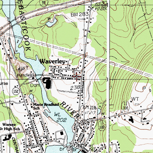 Topographic Map of Waverley, ME
