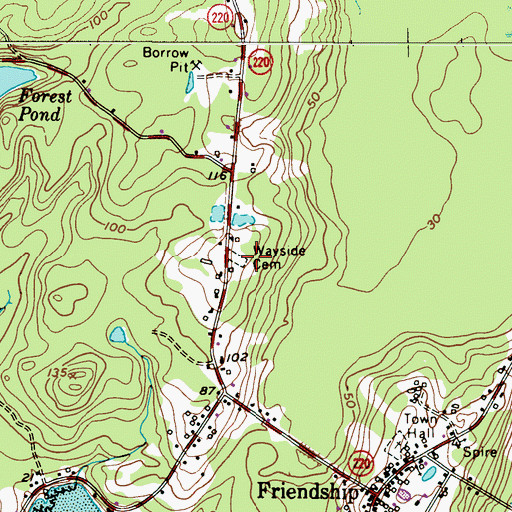 Topographic Map of Wayside Cemetery, ME