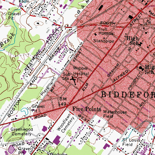 Topographic Map of Webber Hospital, ME