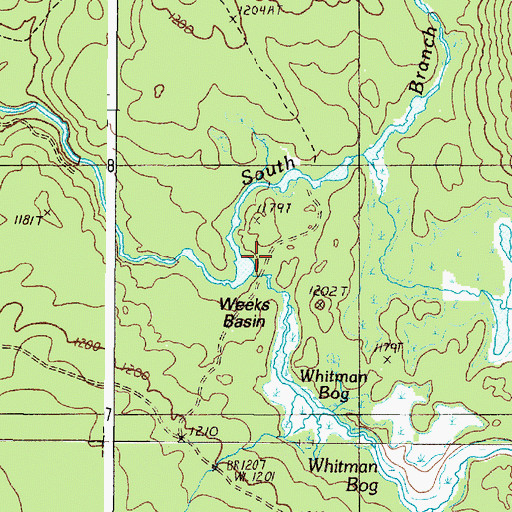 Topographic Map of Weeks Basin, ME