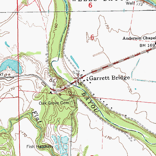 Topographic Map of Garrett Bridge, AR