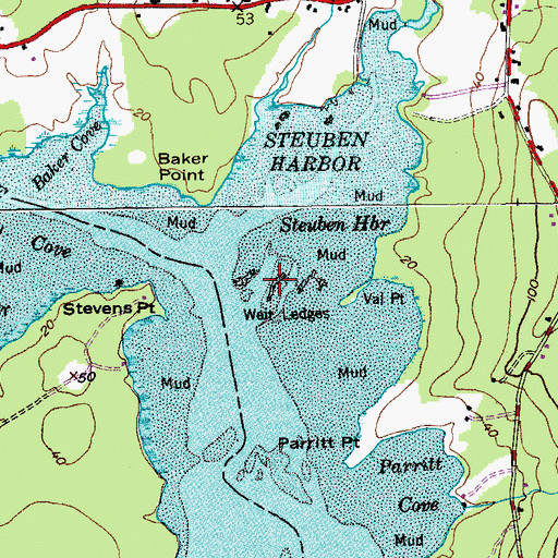 Topographic Map of Weir Ledges, ME