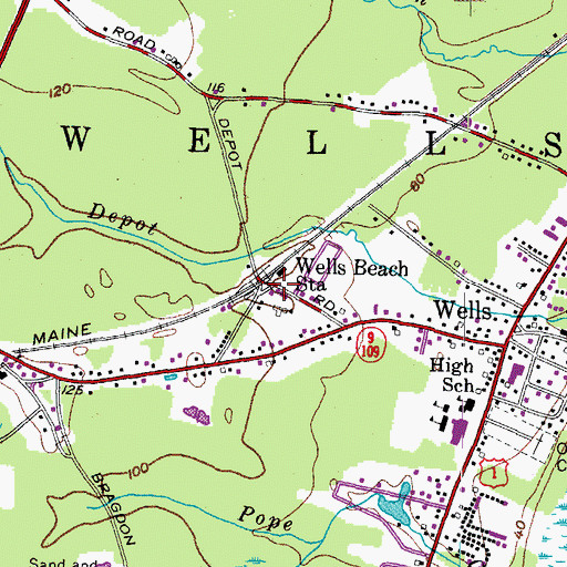 Topographic Map of Wells Beach Station, ME