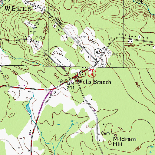 Topographic Map of Wells Branch, ME