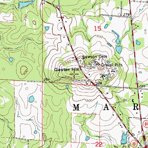 Topographic Map of Gaster Hill, AR