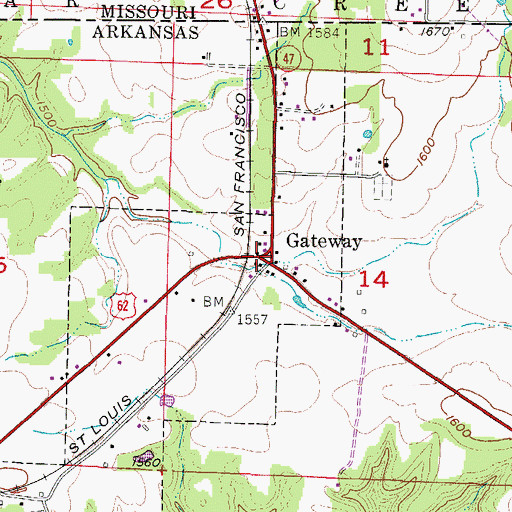 Topographic Map of Gateway, AR
