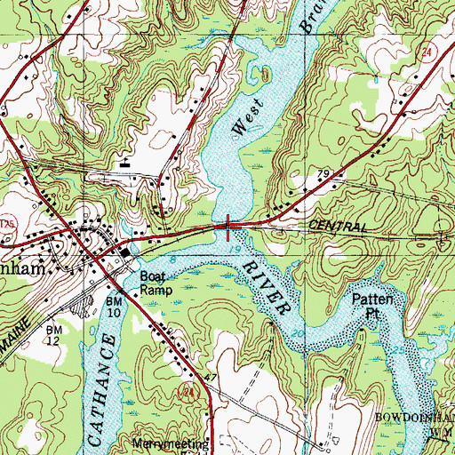 Topographic Map of West Branch Denham Stream, ME