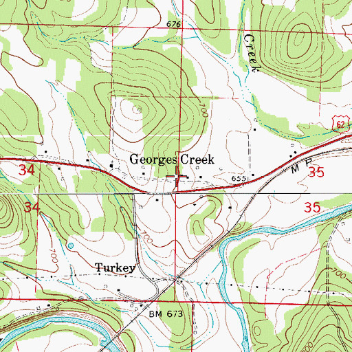 Topographic Map of Georges Creek, AR