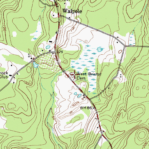 Topographic Map of West Bristol Cemetery, ME