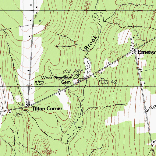 Topographic Map of West Pittsfield Cemetery, ME