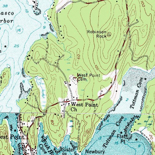 Topographic Map of West Point Cemetery, ME