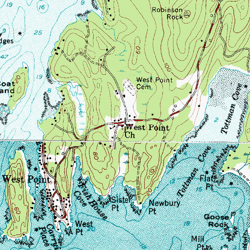 Topographic Map of West Point Church, ME