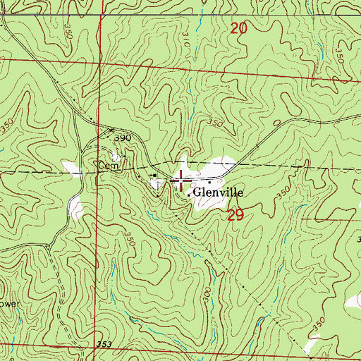 Topographic Map of Glenville, AR