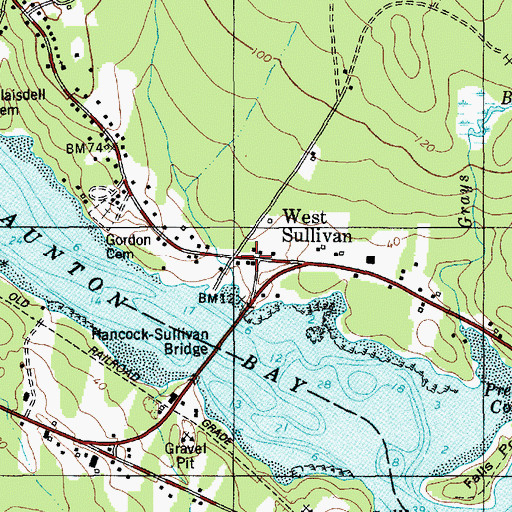 Topographic Map of West Sullivan, ME